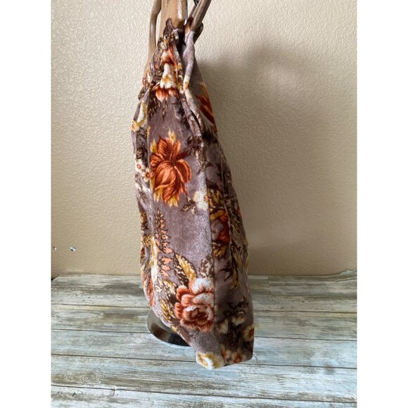 Vintage 70s Boho Floral Carpet Bag Retro Velour Purse 17" w/Wood Handles - Picture 3 of 14